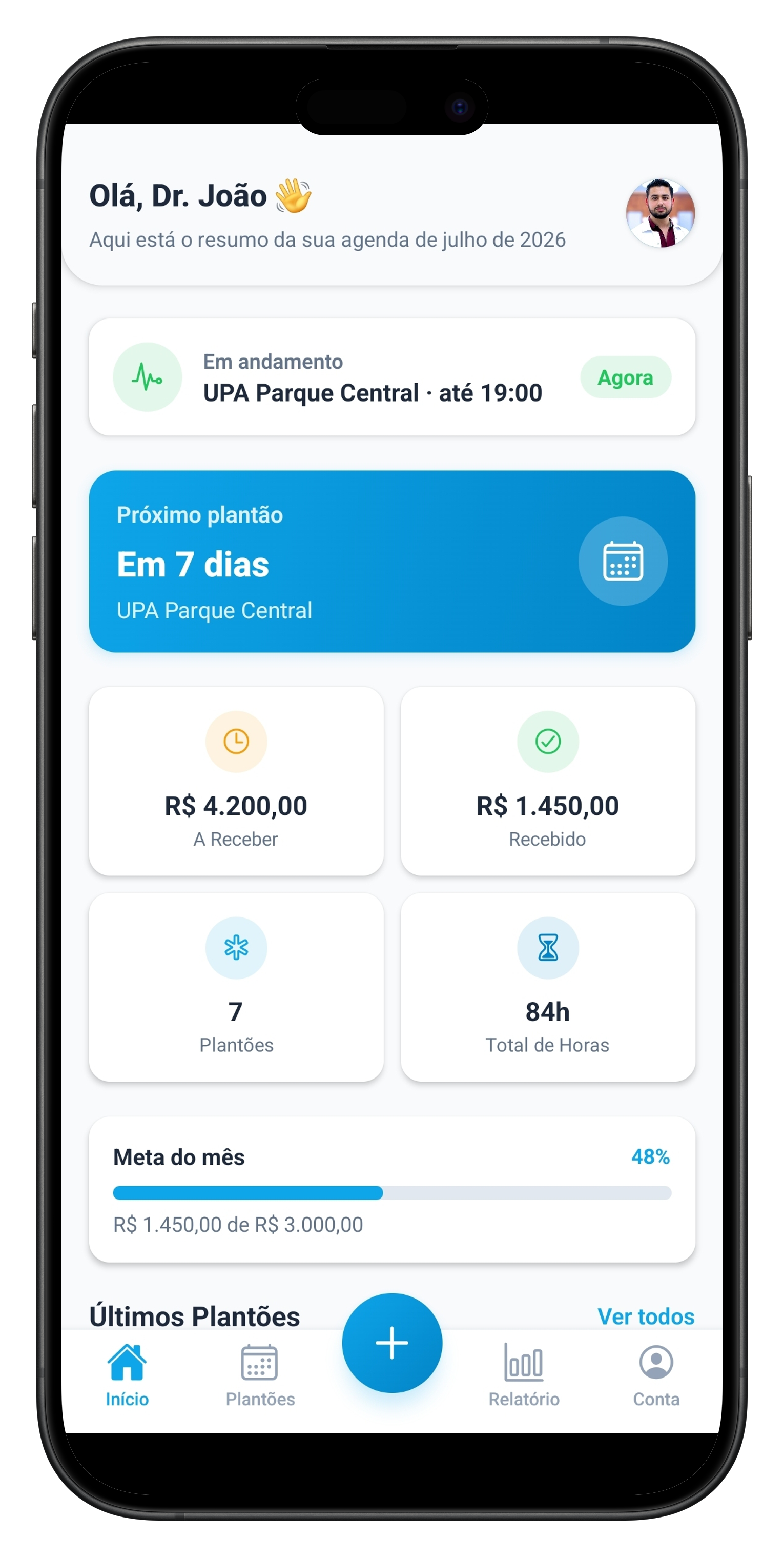 Tela de Dashboard do Meu Plantão MED